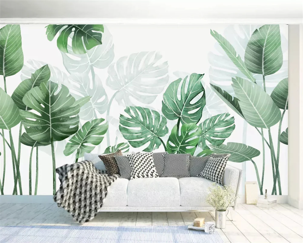 beibehang Custom 2019 modern minimalist small fresh watercolor plant background decoration painting papel de parede 3d wallpaper