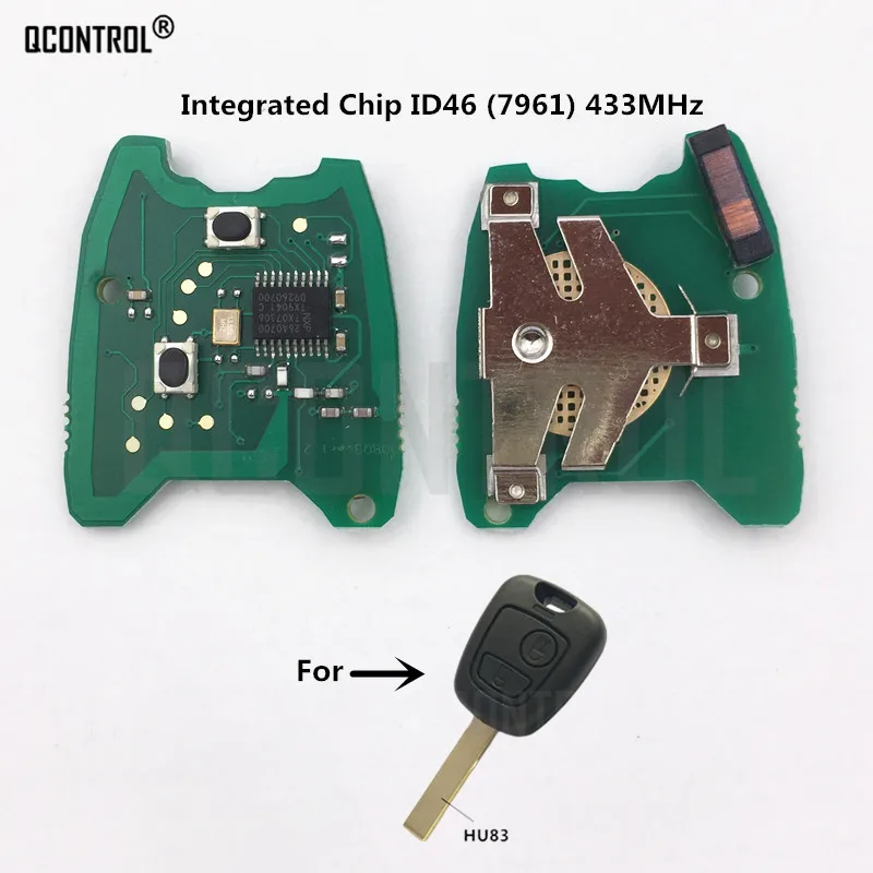 QCONTROL Car Remote Control Key Circuit Board for PEUGEOT 307 ID46 PCF7961 Electric Chip 433MHz 2 Buttons