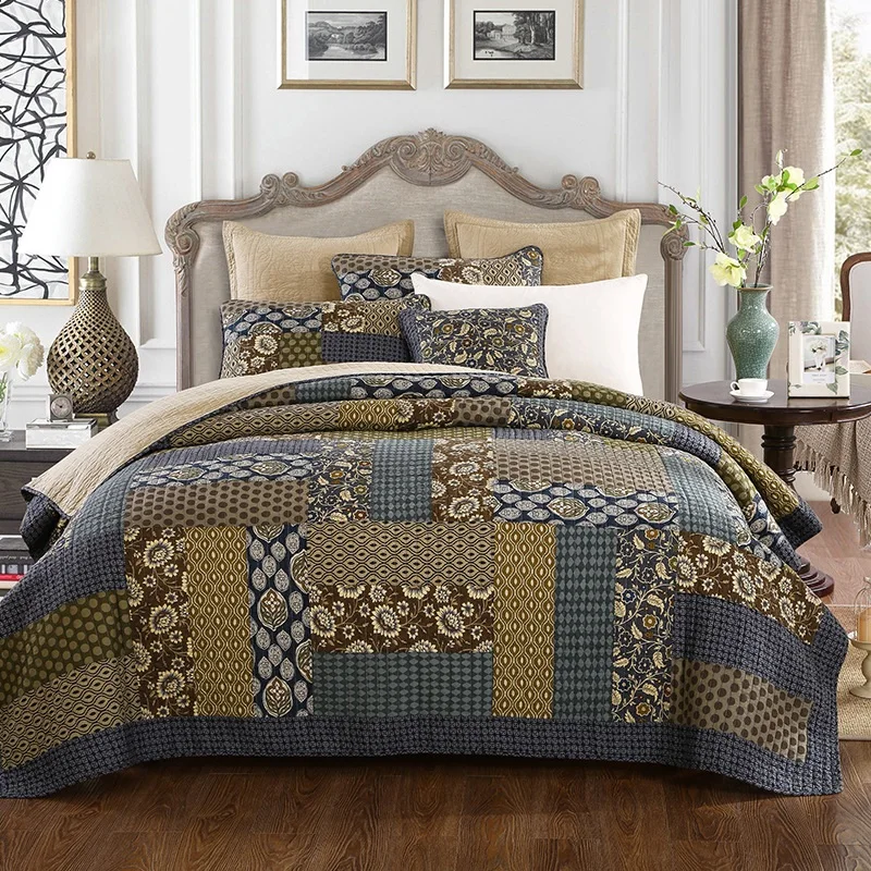 CHAUSUB Vintage Quilt Set 3pcs Bedspread on BedHandmade Patchwork Bed Cover With 2 Pillowcase King Queen Size Summer Coverlet