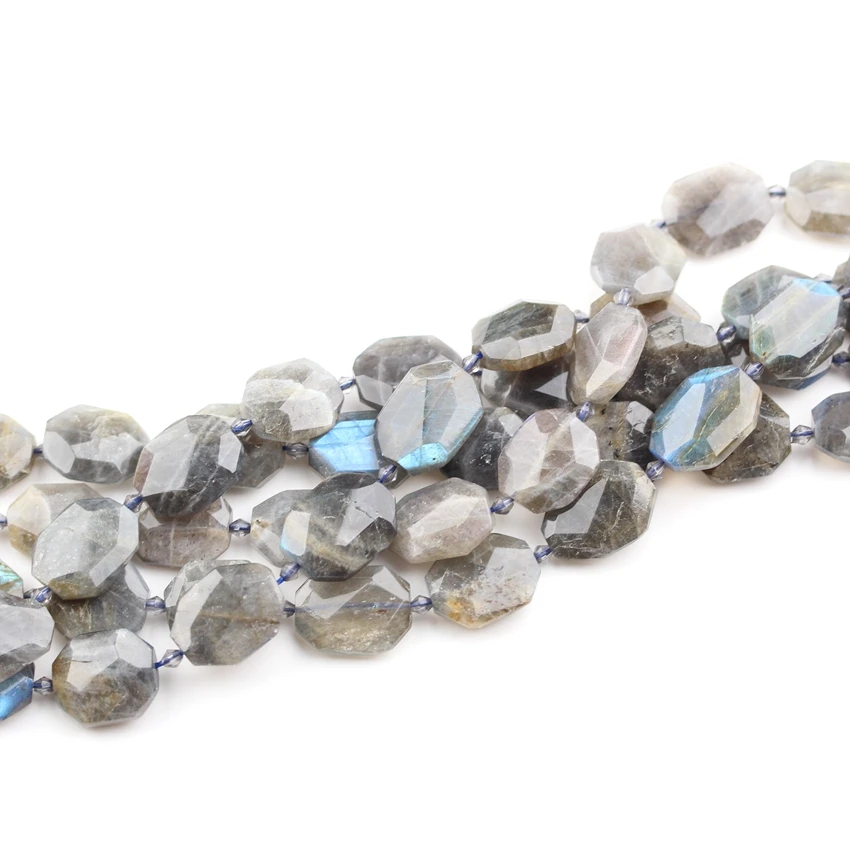 Polished Natural Flash Labradorite Stone Beads,Drilled Faceted Octangle Slab Beads Pendant Necklace Craft,Approx 15-18PCS Strand