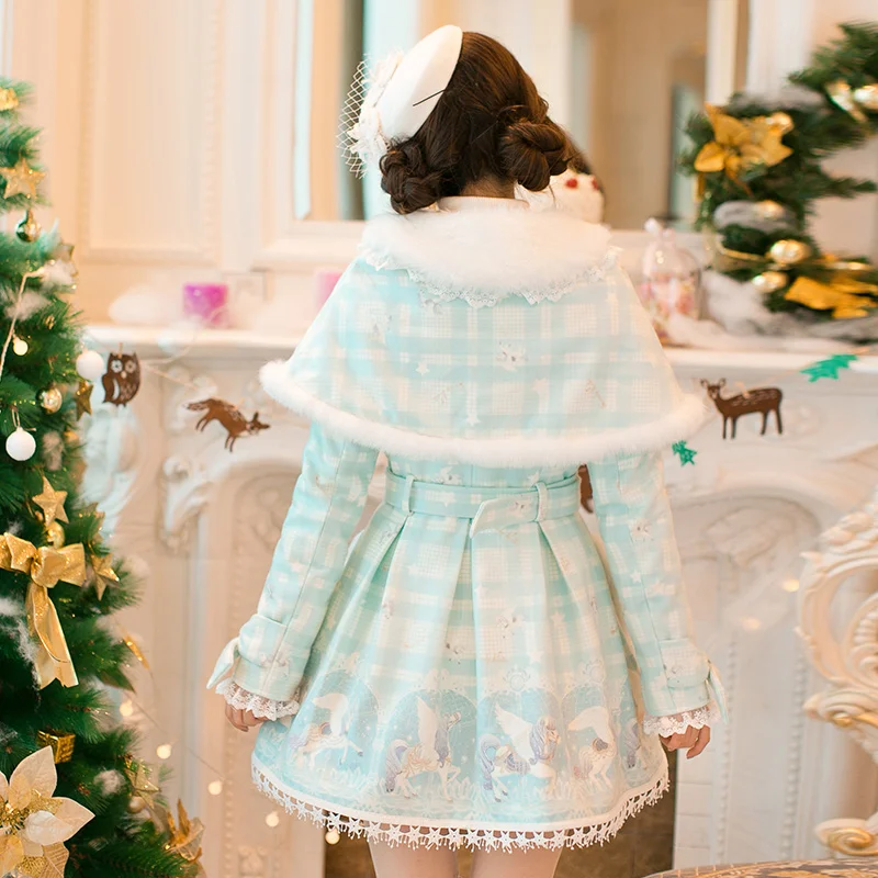 Princess sweet lolita white dress Candy rain Japanese design Sweet long sleeve Slim Cloak Double-breasted C16CD6238