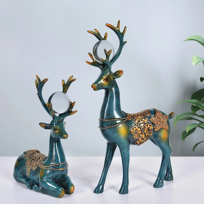 A Pair Deer Figurine Statue Home Office Decor Crafts Gifts Modern Abstract Resin Elk Sculpture Model Cabinet Desktop Ornament