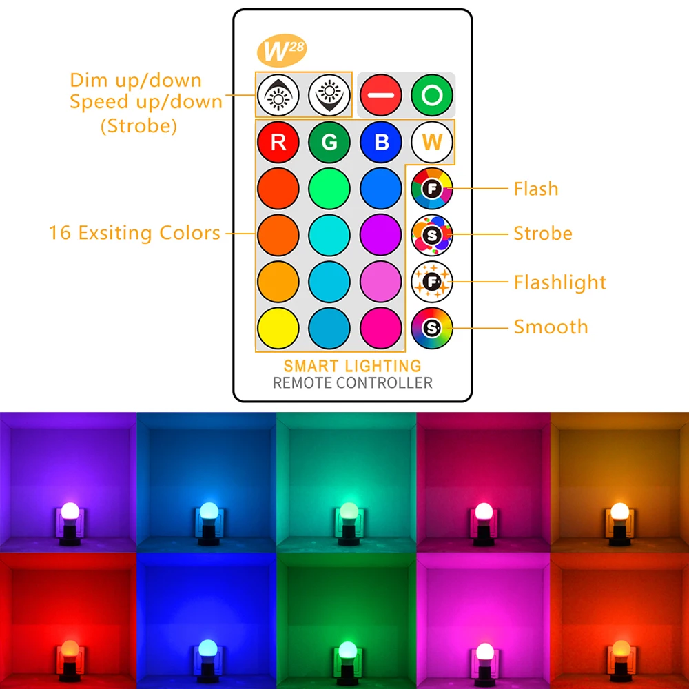 E27 RGB LED Bulb 5W 16 Color Changeable Lamp LED Spotlight+24Keys IR Remote Control AC85-265V Holiday Lighting bombilla led