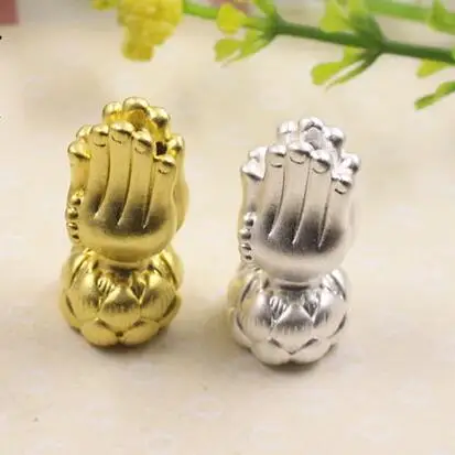 

3D 100% 999 Silver Beads Pure Silver Tibetan Buddha Hands Beads Good Luck Lotus Beads DIY Bracelet Beads