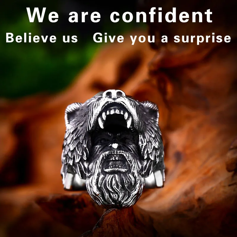 Beier 316L Stainless Steel Viking Bear Man Ring Odin high quality Amulet Pagan Punk Ring Charm Jewelry LR648