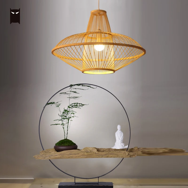 Bamboo Wicker Rattan Pendant Light Fixture Chinese Meditation Nordic Postmoderne Pendente Vintage Lamp Tatami Dining Table Room