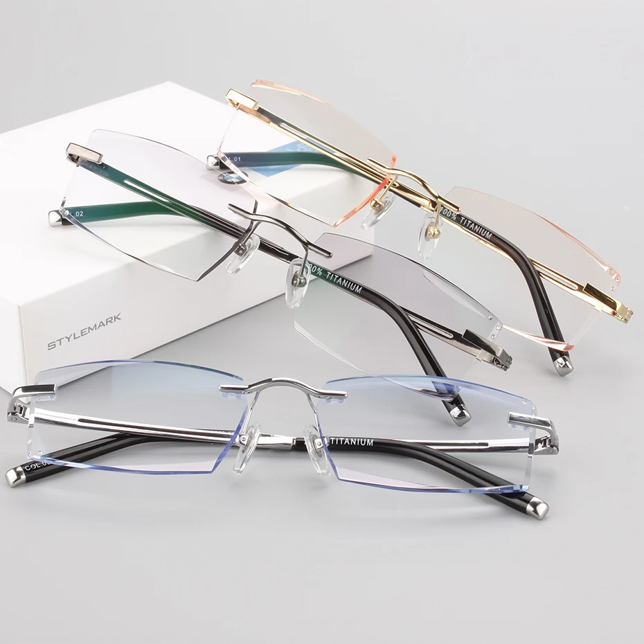 New Trimming Myopia Spectacle Optical Prescription Rimless Eyewear Frame Male Eyeglasses Pure Titanium Eye Glasses 097