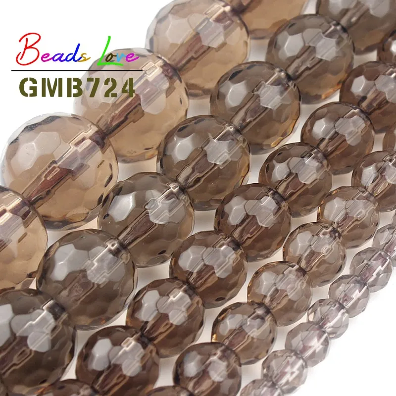 Wholesale Faceted Smoky Quartzs Stone 4 6 8 10 12mm Round Beads For Jewelry Making DIY Charm Glass Bracelet Crystal Perles 15\'\'