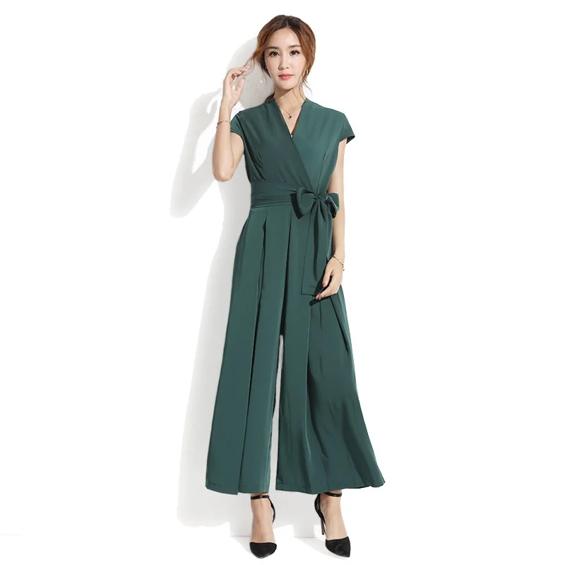 Đồng Màu Jumpsuit Mùa Hè 2019 Nữ Cột Dây Áo Liền Quần Paysuits Ống Rộng Thanh Lịch Liền Quần Cho Nữ 2019 DD2118