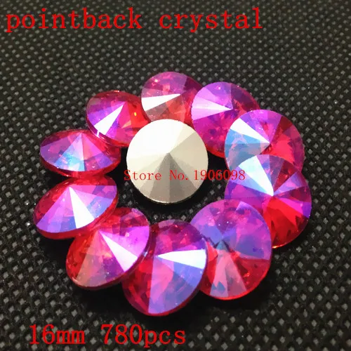 

780pcs 16mm Lt Siam AB Color Rivoli Fancy Stone Point Back Glass Crystal Stone For Jewelry Making