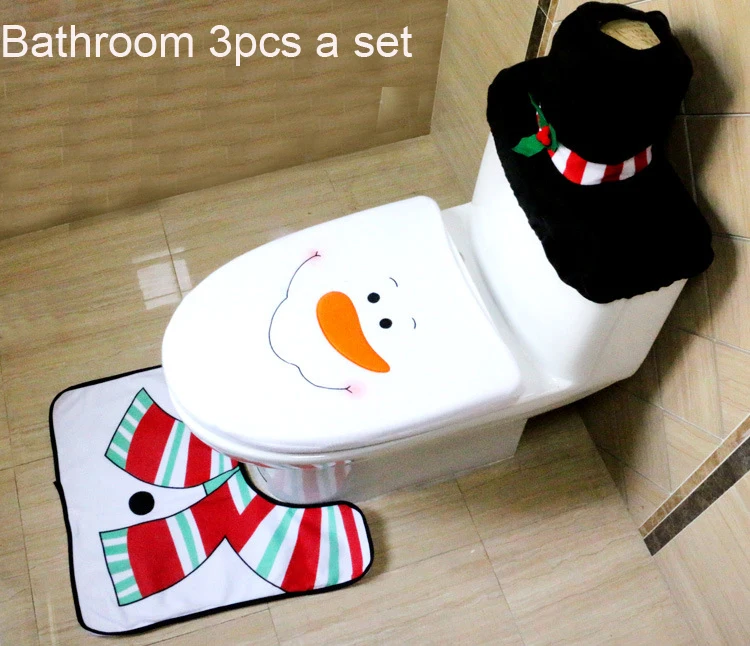 

3D Santa Claus Snowman Home Toilet Seat Cover and Rug Bathroom Mat Foot pad Closestool Lid Cover Set Decoration Xmas Tank Cover