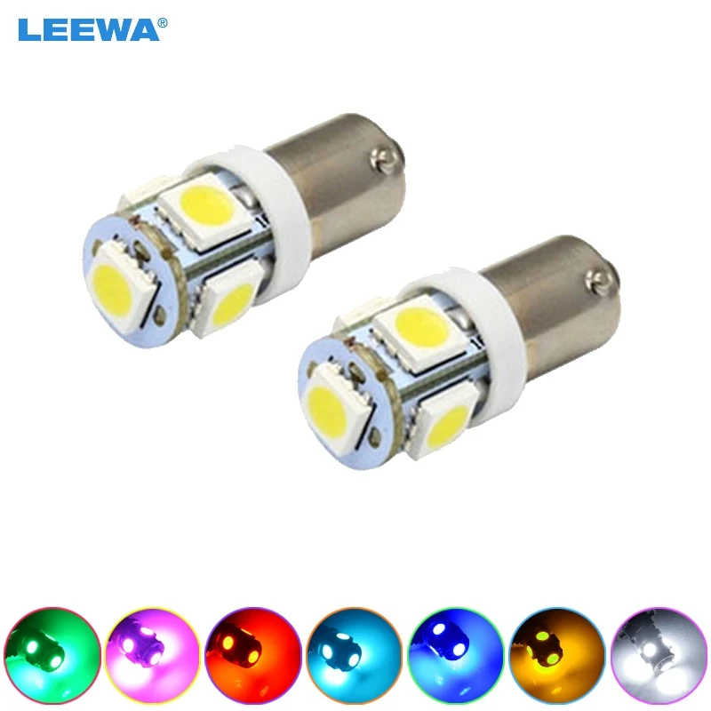 LEEWA 5pcs DC12V Auto BA9S 1.2W 5050 5-SMD Car LED Light License Plate LED Lamp 7-Color  #CA1534