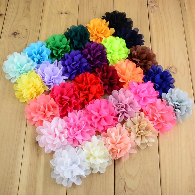 

600pcs/lot 7cm Kids Artificial Chiffon Hair Flowers For Head Girls Headwear Flat Back DIY Accessories Craft Fabric Flower Supply