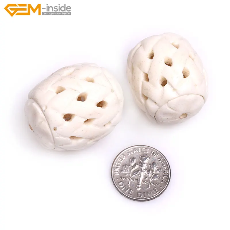 Handmade Oval Hollow Carved Lantern Shape White Tan Natural OX Bone Beads For Jewelry Making Bracelet Necklace DIY Bulk Gem-insi