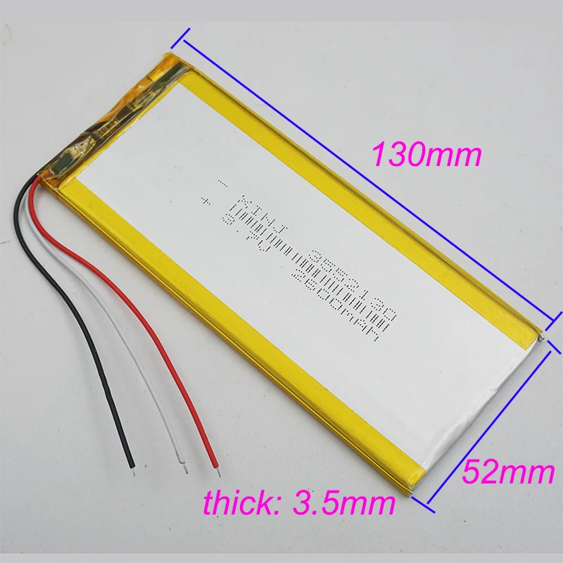 3.7V 2600mAh 9.62Wh リチウムポリマー充電式リチウム電池 3552130   Lipo サーミスタ 3 線式 GPS PSP 電子ブック PDA MID タブレット PC 用