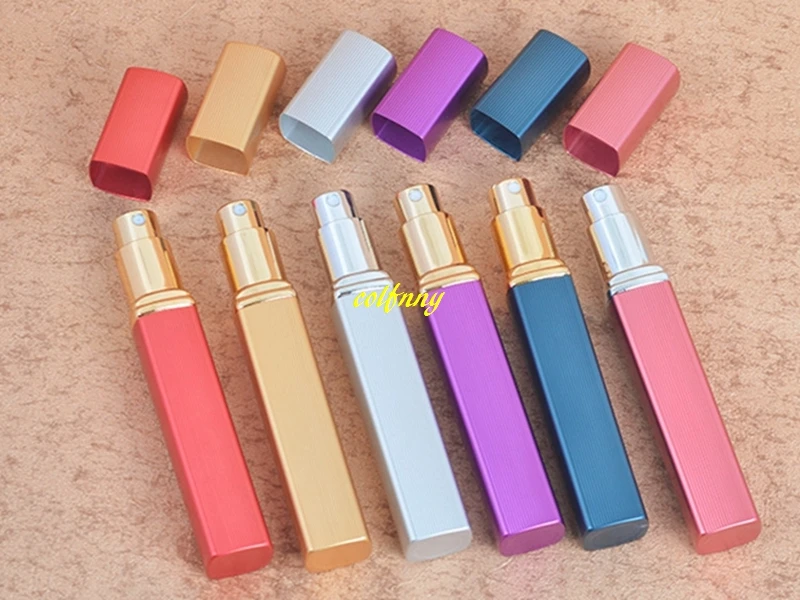 500pcs/lot Fast shipping 12ML aluminum spray bottles perfume atomizer Cosmetic Containers 6 Colors