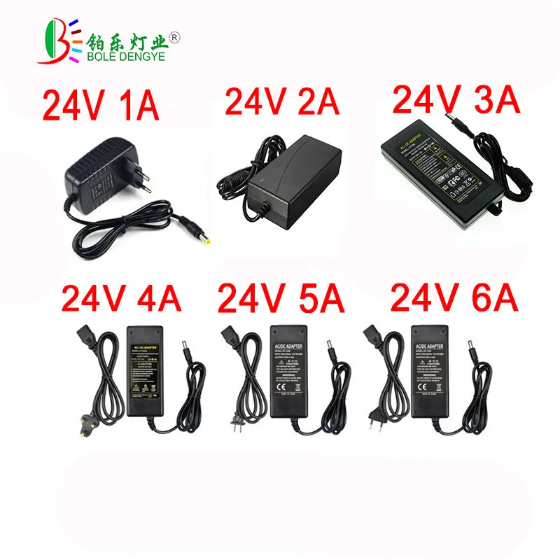 Hot Sale 24V Transformer AC 100/240V to 24V 1A 2A 3A 4A 5A 6A Power Supply EU US Adapter For 24V 5050 2835 Led Strip Lamp