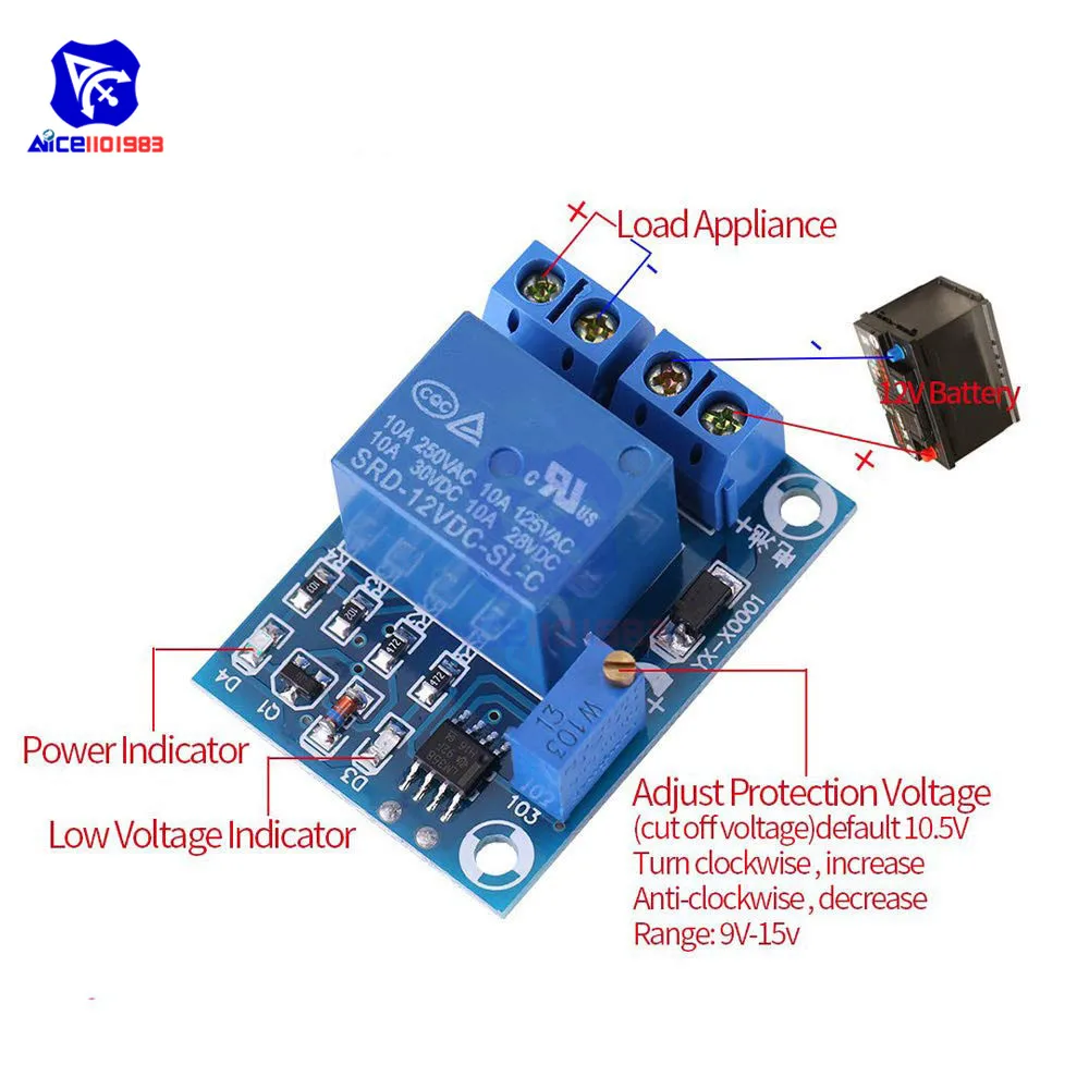 DC 12V Battery Undervoltage Low Voltage Cut off Automatic Switch Recovery Protection Module Charging Controller Protection Board