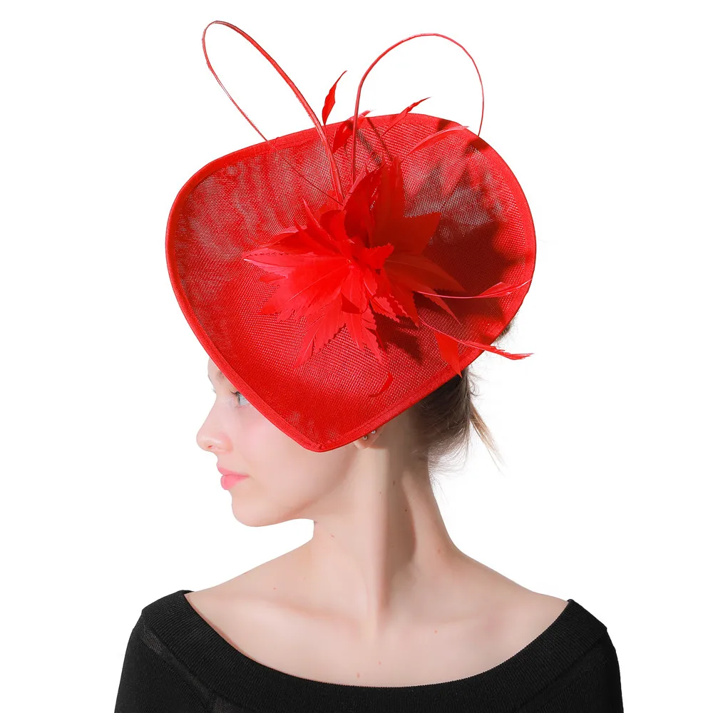 

Cocktail Party Red Imitation Sinamay Fascinator Derby Big Pillbox Hat Women Ladies Elegant Bride Wedding Headwear With Hairpins