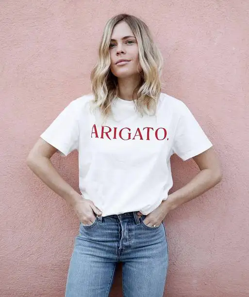 

Skuggnas ARIGATO Letter Print t shirt Unisex Harajuku Casual grunge 90s fashion tee shirt aesthetic tumblr tops camiseta