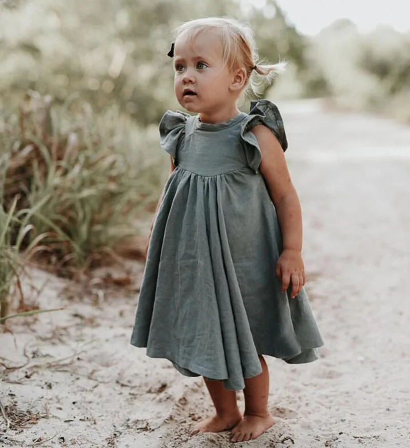 Summer Baby Girls Dresses 2022 European America Toddler Kids Girl Dress Ruffles Princess Linen Dress Fashion Summer Clothing