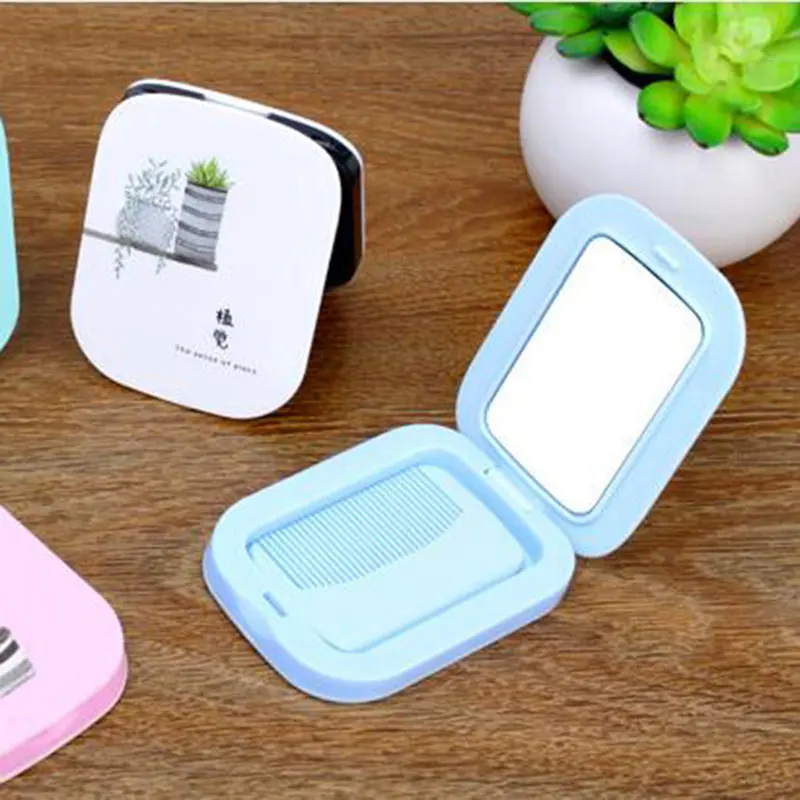 Mini Make Up Mirror Portable Folding Round Mirror With Comb Cute Beauty Mirror Set For Girls HUAMIANLI