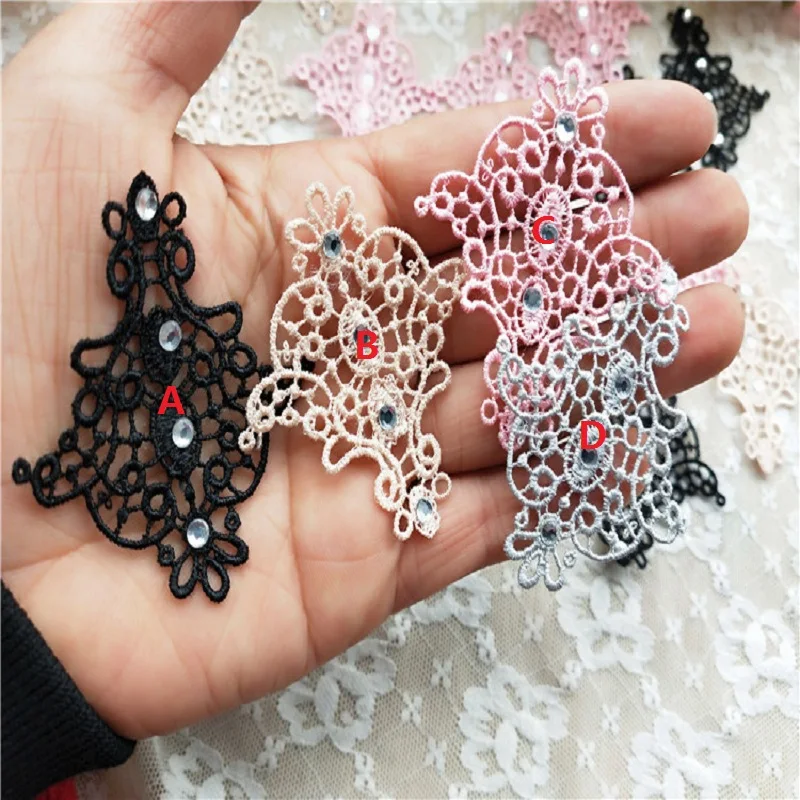 (20pcs/lot)Venice sewing flower black~pink~gray~complexion bead hollow dress lace applique embroidery lace pattern