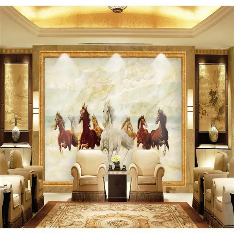 Custom Mural Wallpaper Horse to Success Eight Horses Tv Sofa Background Wall