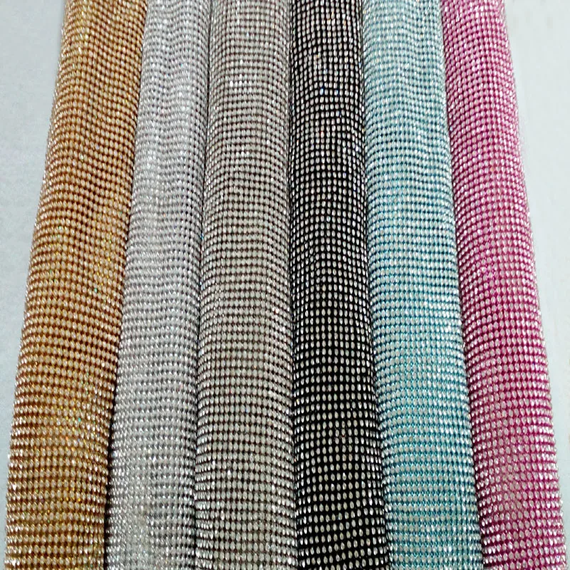 ZY 6 Metal Colors Glitter Clear Rhinestone Metal Mesh Fabric Metallic cloth Metal Sequin Sequined Fabric Home Decoration Curtain