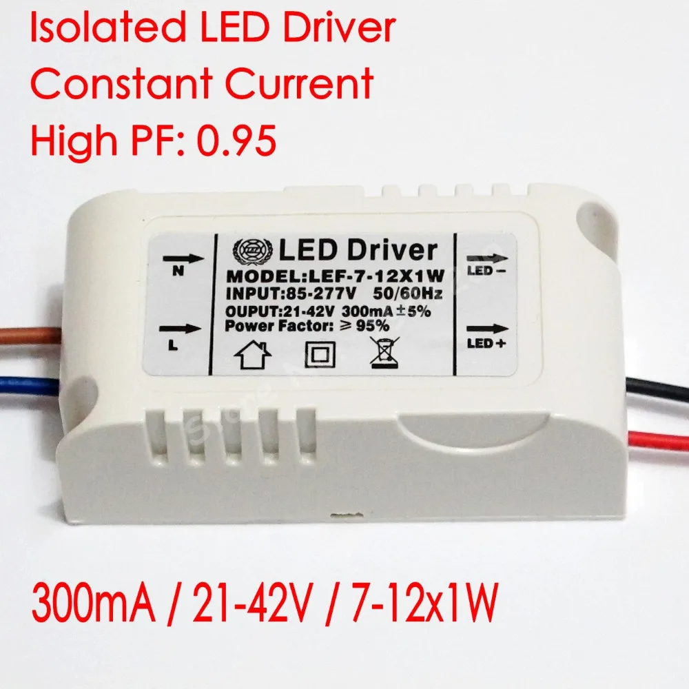 

Hihg PF Isolated 300mA 7-12x1W Led Driver 7W/8W/9w/10W/11w/12W Power Supply DC 21V - 42V AC 110V 220V 277V for LED lights