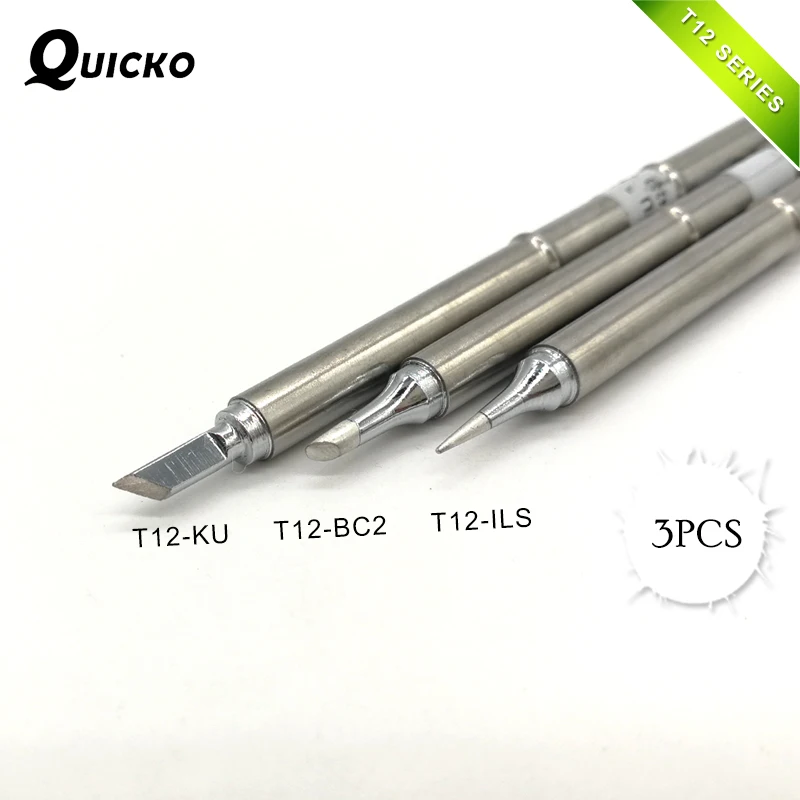 Newest 3Pcs/Set T12-KU BC2 ILS Solder Iron Tips for Soldering Rework Station FX-951 FX-952