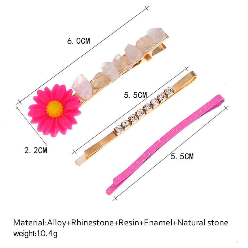 3 of pack hair clip for women with inlay resin flower/faux pearl/nature stone/rhinestine design female side clip bangs clip