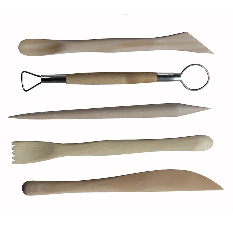 

5 pcs Creative wooden clay sculpture knife sets of DIY children's sculpture pottery fettling knife Fine Arts tools