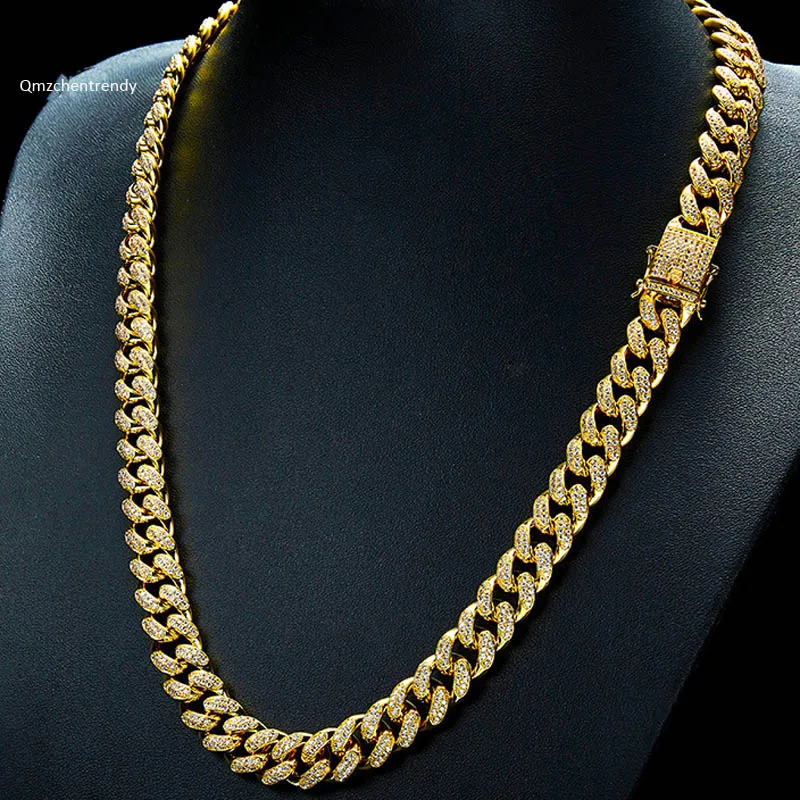 Hip hop Mens Miami Curb Cuban Chain Necklaces Bling Iced Out Fully Cz Boy Necklace With Luxury Box Clasp Jewelry Drop Shipping