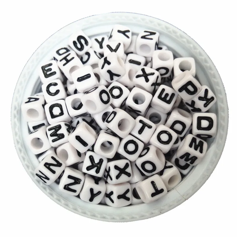 High Quality Single Letter M Printing Acrylic Beads Wholesale 7*7MM Cube Square Shape 1800PCS/Lot Plastic Jewelry Letter Beads