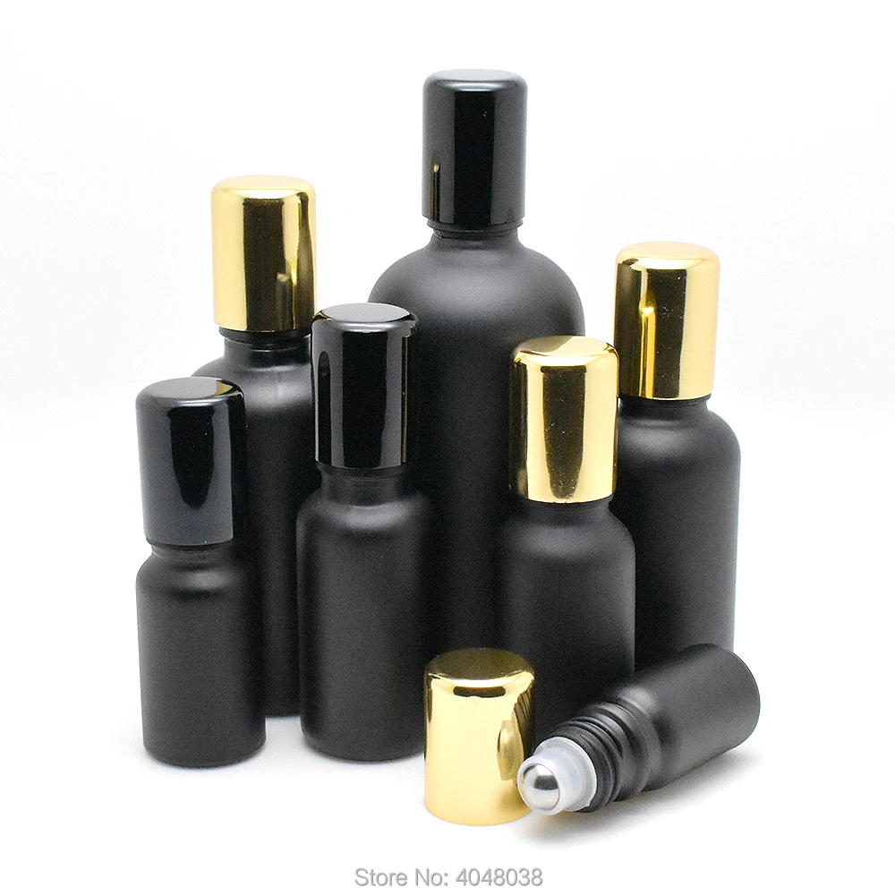 5ml-50ml Black Glass Perfume Roll on Bottle Steel ball Beads Parfum Ball Vials Portable Sample Empty Refillable Bottle 20pcs/Lot