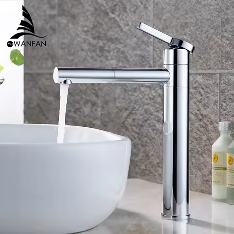 Basin Faucets Brass Bathroom Faucet Vessel Sinks Mixer Vanity Tap Swivel Spout Deck Mounted White Color Washbasin Faucet LT-701B