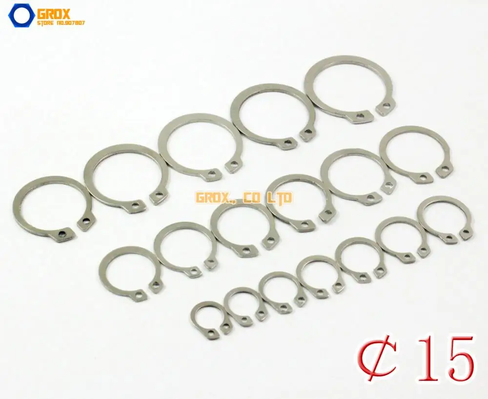 100 Pieces 15mm 304 Stainless Steel External Circlip Snap Retaining Ring