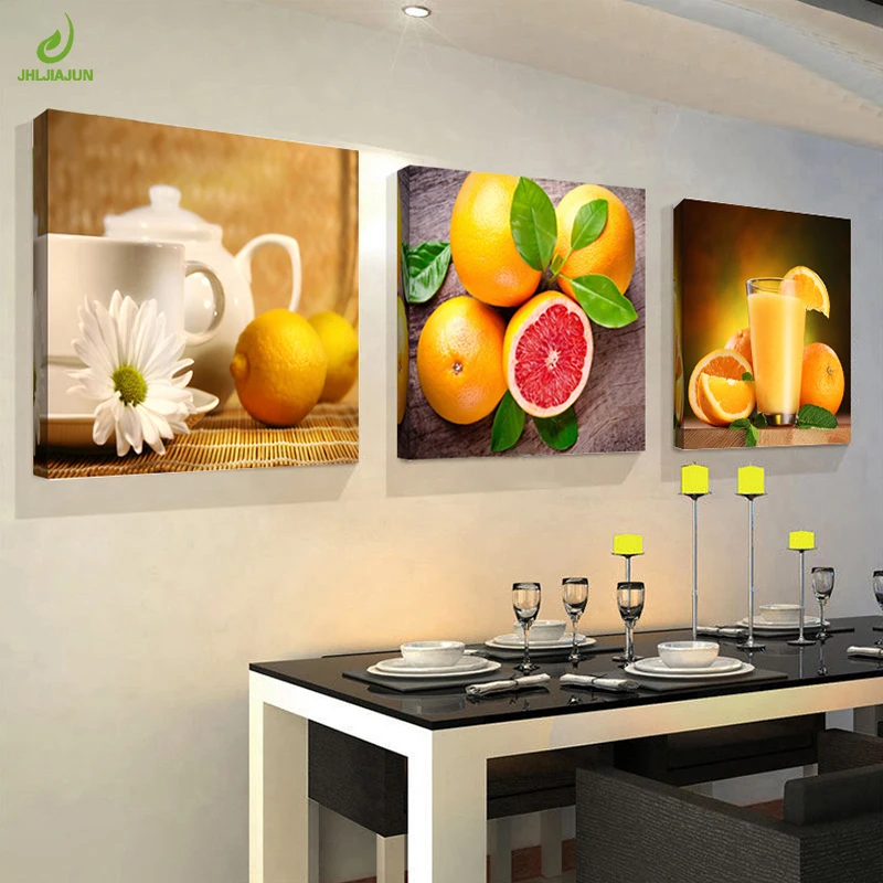 JHLJIAJUN 3 Panel Wall Art Orange Paintings Fruit Picture Print Unframed Canvas Painting For Restaurant Living Room Modern Home