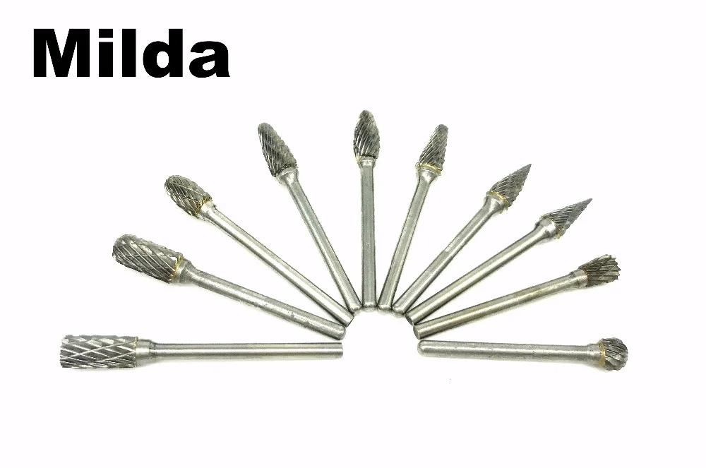 

Milda 10pcs tungsten carbide burs sets rotary mini drill accessories dremel drill grinding burrs tungsten sharpening drill bits