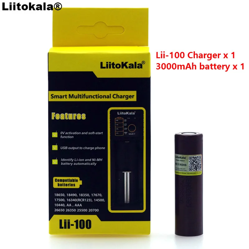 LiitoKala lii-100 1.2V 3.2V 3.7V 26650 Battery Charger + 18650 Rechargeable Battery Discharge 20A 30A For E-cigarette batteries