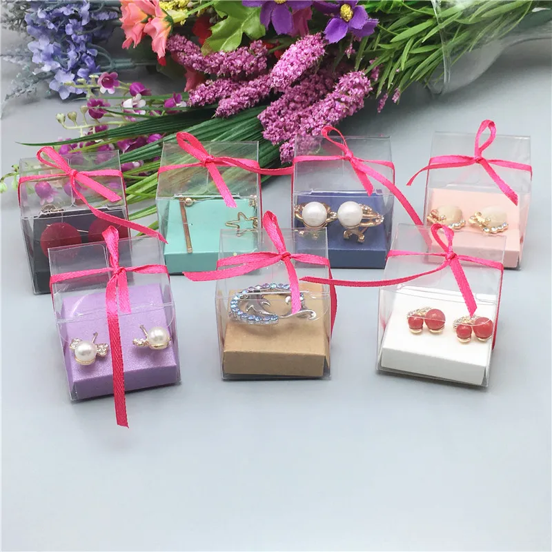 4*4*4cm Clear Transparent waterproof PVC Boxes Fashion Pvc Earring Packing Boxes Jewelry Accessories Displays Gift Boxes