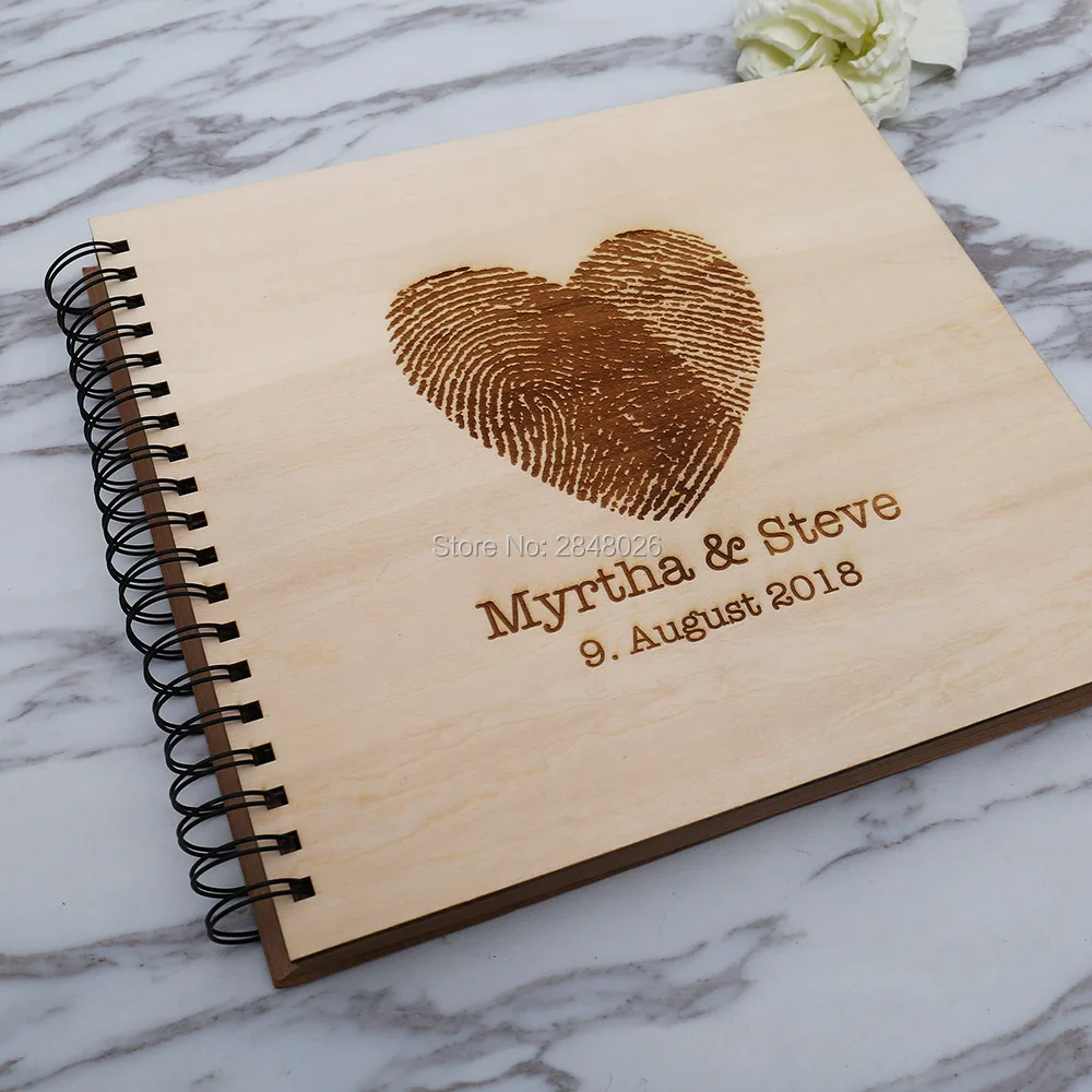 Rustic Personalised Wooden photo album with heart,Personalised  wedding guest book,Romantic Photo Album