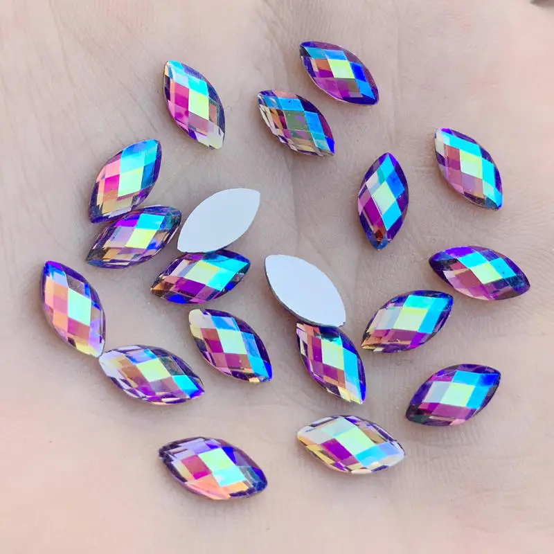 5*10mm 60pcs Horse eye Crystal AB Rhinestones Flat Back Acrylic Crystals Stones Non Hotfix Non Sewing Clear Beads B03