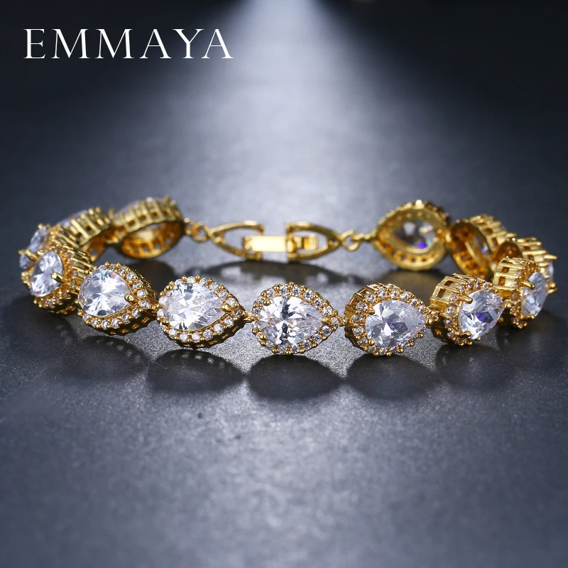

EMMAYA AAA+ Elegant Square Pear Cut CZ Zircon Tennis charm Bracelets & bangles Gold colour Princess Cut CZ Wedding Jewelry