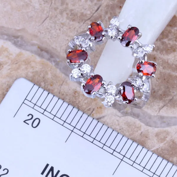 Good-Looking Red / White Cubic Zirconia Silver Plated Jewelry Sets Earrings Pendant Ring S0143