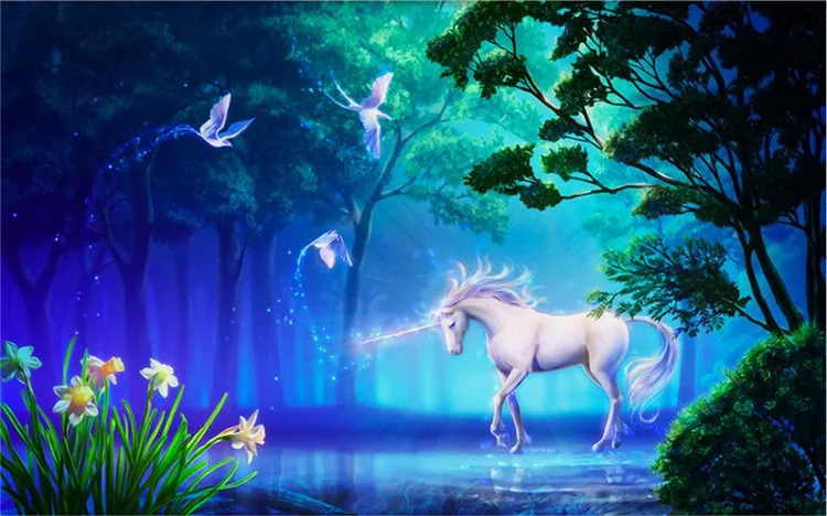 Personalized Customization 3D Stereo Fairy Tale Forest Fluorescent White Horse Photo Mural Wallpaper Living Room Backdrop Fresco