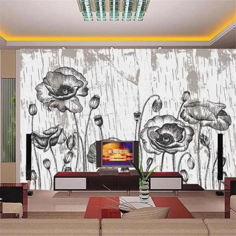 beibehang Custom wallpaper 3d murals thinking creative pen white drawing flower living room wall living room bedroom wallpaper