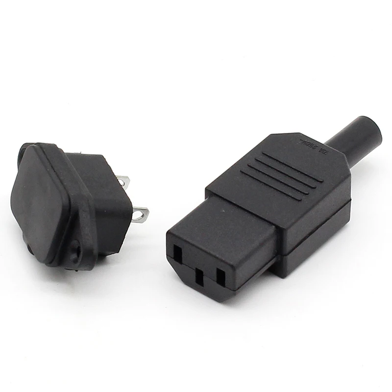 New Wholesale Price Black IEC 320 C13 Female Plug+C14 Male Plug Rewirable Power Connector 3pin Socket 10A /250V