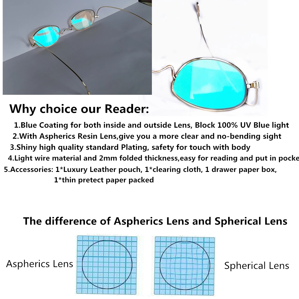 MEESHOW titanium reading glasses women men glasses frame paper glasses ultra thin eyeglasses pocket gold reading glasses +2.0